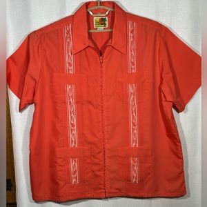 Genuine Haband Guayabera Men's 2XL Shirt Full‎ Zip Orange Cuban 4 Pockets EUC
